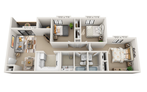 a 3 bedroom floor plan  3677  950 sq ft